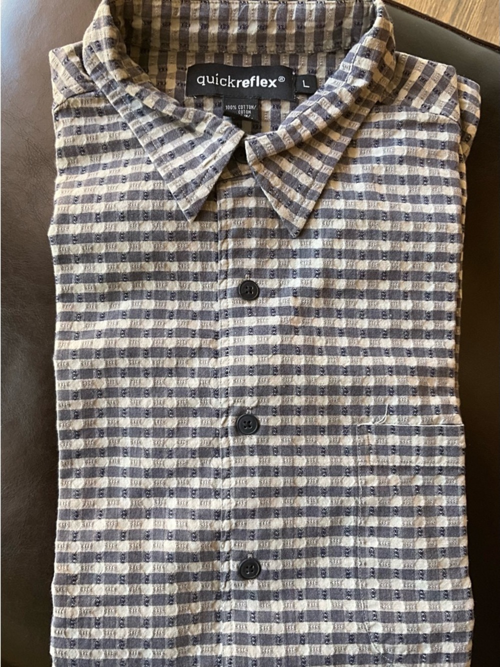 Vintage Quick Reflex Men’s Gray and White Checked Button-Down Cotton Shirt